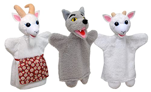 Set 3-Fach Plüsh Handpuppe Tierhandpuppen Wolf und Ziege 34 cm, Ideal für Puppentheatre und Rollenspiele, für Kinder Baby Jungen Mädchen von MORAVSKÁ ÚSTŘEDNA BRNO, d.u.v.