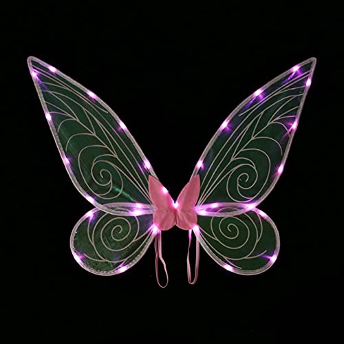 Feenflügel Erwachsene Kinder, Elfen Feen Flügel LED Beleuchtung Schmetterlingsflügel Kostüm, Party Fee Engel Kinder Faschingskostüme Halloween Karneval Requisiten Cosplay für Mädchen Damen, Rosa von MOREASE