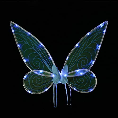 Feenflügel Erwachsene Kinder, Elfen Feen Flügel LED Beleuchtung Schmetterlingsflügel Kostüm, Party Fee Engel Kinder Faschingskostüme Halloween Karneval Requisiten Cosplay für Mädchen Damen, Blau von MOREASE