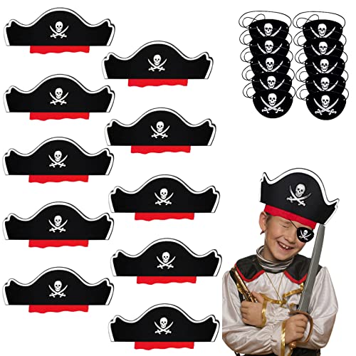 MOSNOW 10 Stück Piratenhut+10 Stück Augenklappe Pirat Kinder, Filz Piratenkapitän Hut Schädel Piraten Zubehör Set Piratenhut Pirat für Piratenhut Kindergeburtstag Piratenparty Weihnachten MOSNOW 10 Stück Piratenhut+10 Stück Augenklappe Pirat Kinder, Filz Piratenkapitän Hut Schädel Piraten Zubehör Set Piratenhut Pirat für Piratenhut Kindergeburtstag Piratenparty Weihnachten von MOSNOW