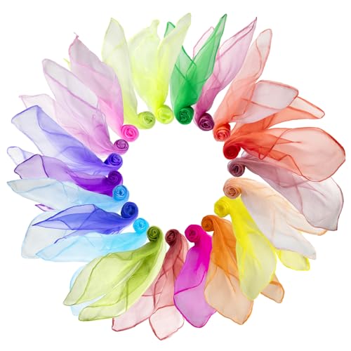 MOSTFUN 20 Stück Jongliertücher, Chiffontücher Bunt, Seidentücher Baby, Schwungtuch für Kindergarten Kindershow Sensorisches Jonglieren Tanzen 20 Farben (60x60cm) von MOSTFUN