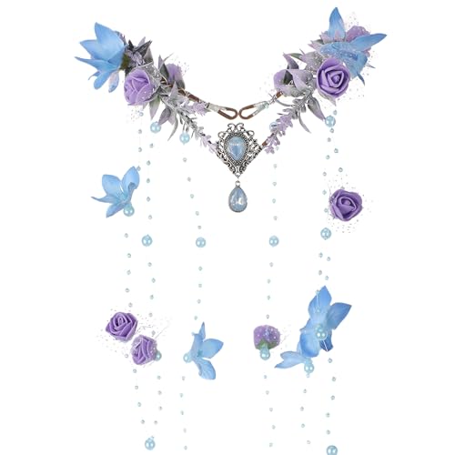 MOSTORY Blaue Elfenblumenkrone - Floral Kopfbedeckung Woodland Fairy Crown Stirnband Waldkreis für Feen Zubehör Frauen Renaissance Faire Outfit Renfaire Prinzessin Cosplay Halloween MOSTORY Blaue Elfenblumenkrone - Floral Kopfbedeckung Woodland Fairy Crown Stirnband Waldkreis für Feen Zubehör Frauen Renaissance Faire Outfit Renfaire Prinzessin Cosplay Halloween von MOSTORY