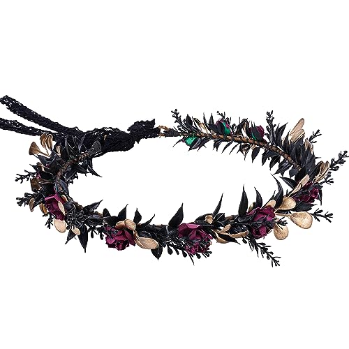 MOSTORY Elfe Schwarz Blume Krone Fee Stirnband Renaissance Halloween Cosplay Mittelalter Kostüme MOSTORY Elfe Schwarz Blume Krone Fee Stirnband Renaissance Halloween Cosplay Mittelalter Kostüme von MOSTORY