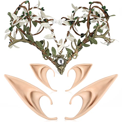 MOSTORY Elfenohren mit grüner Waldgeweih-Krone-Set Elfenwald Haarschmuck mit 2 Paar weichen Elfenohren-Kit Bronze Fee Haarband für Frauen Mädchen Renaissance Weihnachten Cosplay MOSTORY Elfenohren mit grüner Waldgeweih-Krone-Set Elfenwald Haarschmuck mit 2 Paar weichen Elfenohren-Kit Bronze Fee Haarband für Frauen Mädchen Renaissance Weihnachten Cosplay von MOSTORY