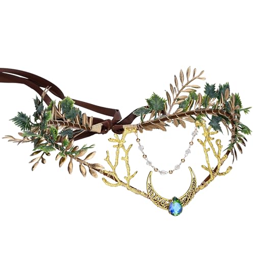 MOSTORY Gold Mond Fee Krone für Renfaire Cosplay, Waldelfe Kopfbedeckung für Waldfeenkostüm Damen von MOSTORY