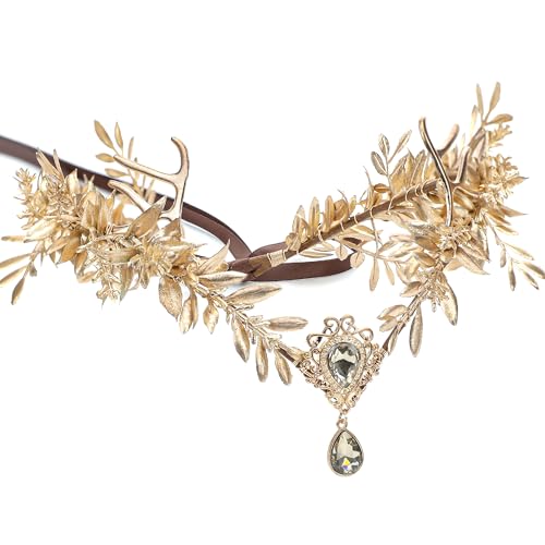 MOSTORY Goldene Feen-Blumenkrone – Geweih-Krone für Renaissance-Feen-Zubehör, Damen, Cosplay, Waldelfen-Kopfschmuck für Renfaire, Fairycore, Fantasy-Foto-Shooting MOSTORY Goldene Feen-Blumenkrone – Geweih-Krone für Renaissance-Feen-Zubehör, Damen, Cosplay, Waldelfen-Kopfschmuck für Renfaire, Fairycore, Fantasy-Foto-Shooting von MOSTORY