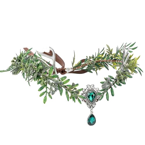 MOSTORY Grüne Blume Feenkrone - Woodland Geweih Elf Krone für Renaissance Accessoires Frauen, Wald Floral Kopfschmuck für Renfaire Outfit Cosplay Fantasy Ästhetisches Fotoshooting von MOSTORY
