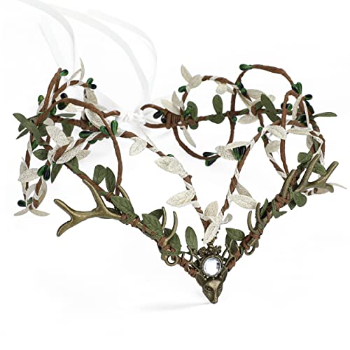 MOSTORY Grüner Waldelfen-Kopfschmuck, Feenblätter, Krone, Stirnband, V-förmiger Zweigkreis mit bronzefarbenen Hirschhörnern, Cosplay, Pixie-Kostüme für Damen, mittelalterliche Renaissance, MOSTORY Grüner Waldelfen-Kopfschmuck, Feenblätter, Krone, Stirnband, V-förmiger Zweigkreis mit bronzefarbenen Hirschhörnern, Cosplay, Pixie-Kostüme für Damen, mittelalterliche Renaissance, von MOSTORY