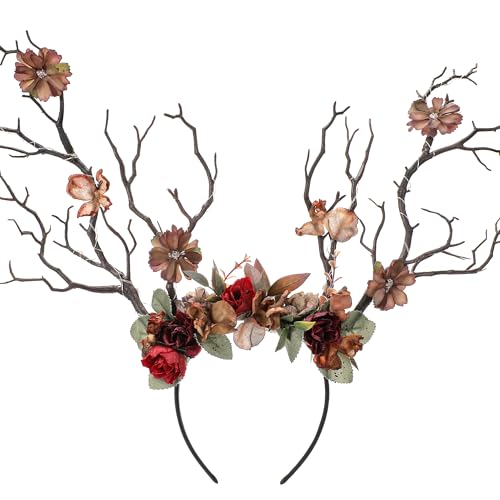 MOSTORY Grüner Waldzweig-Stirnband - Feenwald-Stirnband mit Blumen, floraler Geweihkopfbedeckung für Frauen, Hexen-Renaissance-Kostüm, Halloween Renfaire-Outfit, Cosplay-Fotoshooting von MOSTORY