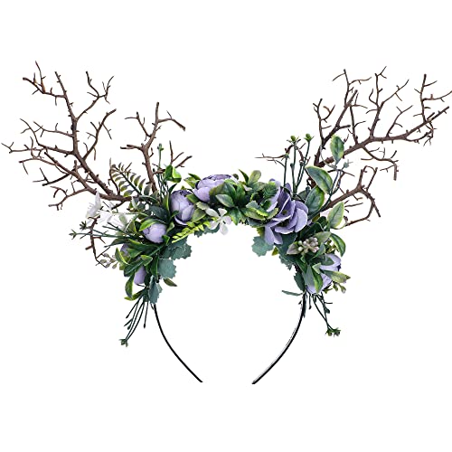 MOSTORY Handgefertigte Waldkrone Geweih Baum Zweig Stirnband Lila Rose Blume Kopfschmuck Waldfee Haar Girlande für Frauen Mädchen Karneval Karneval Karneval Renaissance Fair Fae Ball Abschlussball MOSTORY Handgefertigte Waldkrone Geweih Baum Zweig Stirnband Lila Rose Blume Kopfschmuck Waldfee Haar Girlande für Frauen Mädchen Karneval Karneval Karneval Renaissance Fair Fae Ball Abschlussball von MOSTORY
