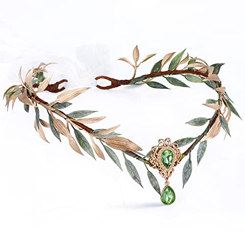 MOSTORY Handgefertigtes Feenblumen-Haarreif – Elfenkrone, Wald-Kopfschmuck, Waldblatt, Kreis, Elfenkranz für Damen, Renaissance, Cosplay, Foto-Requisiten, Grün / Gold MOSTORY Handgefertigtes Feenblumen-Haarreif – Elfenkrone, Wald-Kopfschmuck, Waldblatt, Kreis, Elfenkranz für Damen, Renaissance, Cosplay, Foto-Requisiten, Grün / Gold von MOSTORY
