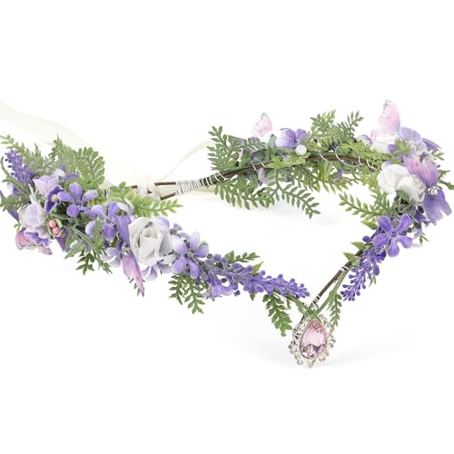 MOSTORY Lila Blume Elf Krone - Waldfee Kopfschmuck mit Schmetterlingen für Renaissance Kostüm Frauen Cosplay, Wald Floral Circlet für Renfaire Outfit Cosplay Fantasy Fotoshooting MOSTORY Lila Blume Elf Krone - Waldfee Kopfschmuck mit Schmetterlingen für Renaissance Kostüm Frauen Cosplay, Wald Floral Circlet für Renfaire Outfit Cosplay Fantasy Fotoshooting von MOSTORY