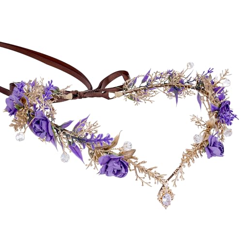 MOSTORY Lila Feenkrone für Frauen - Woodland Flower Kopfschmuck Elfe Floral Kronen für Renaissance Fairycore Outift, Wald Elfen Kreis für Renfaire Zubehör Cosplay von MOSTORY