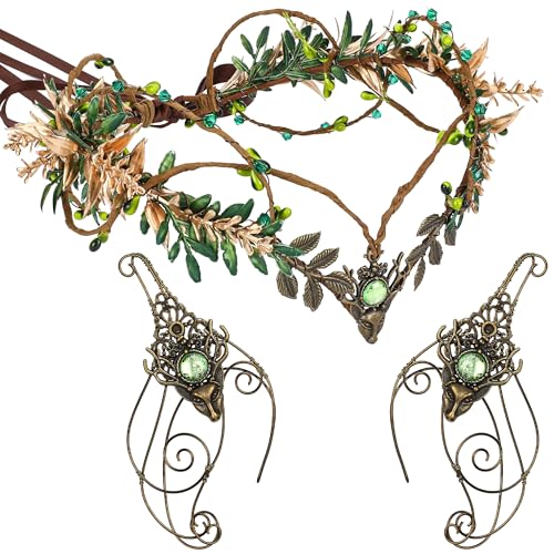 MOSTORY Mittelalterliche Fee Accessoires für Renaissance Frauen, Waldelf Krone und Elfe Ohrmanschetten für Renfaire Kostüm Outfit Halloween Fantasy Cosplay MOSTORY Mittelalterliche Fee Accessoires für Renaissance Frauen, Waldelf Krone und Elfe Ohrmanschetten für Renfaire Kostüm Outfit Halloween Fantasy Cosplay von MOSTORY