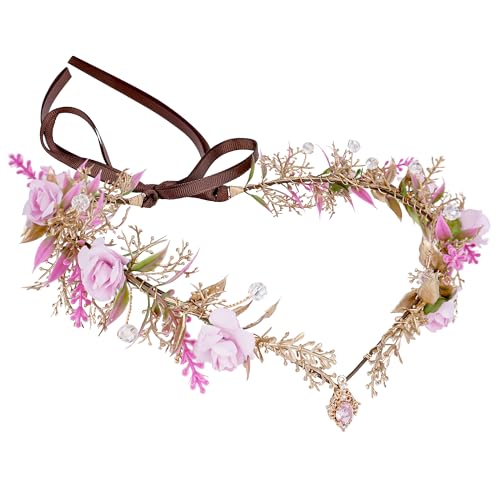 MOSTORY Rosa Blume Fee Krone - Elf Floral Kopfschmuck Woodland Circlet für Fairycore Ästhetische Frauen Elfen Wald Stirnband für Renaissance Renfaire Cosplay Fotoshooting von MOSTORY