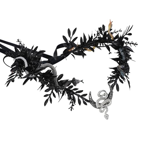 MOSTORY Schwarze Medusa Feenkrone für Frauen, Gothic Schlange Kopfbedeckung Blume Stirnband für Hexe Renaissance Cosplay von MOSTORY