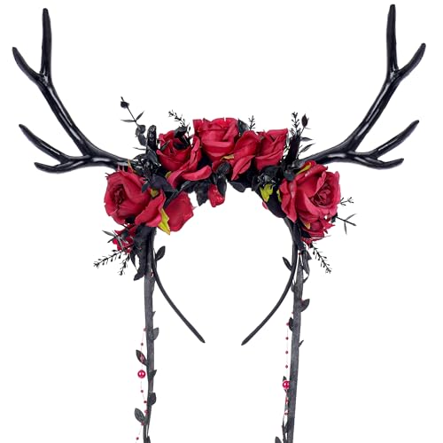 MOSTORY Schwarzes Hirschgeweih Stirnband - Gothic Rentier Kopfschmuck mit Reben für dunkle Feenkostüm Damen, Blumengeweih Stirnband für Renaisance Faire Zubehör Cosplay Halloween Outfit MOSTORY Schwarzes Hirschgeweih Stirnband - Gothic Rentier Kopfschmuck mit Reben für dunkle Feenkostüm Damen, Blumengeweih Stirnband für Renaisance Faire Zubehör Cosplay Halloween Outfit von MOSTORY