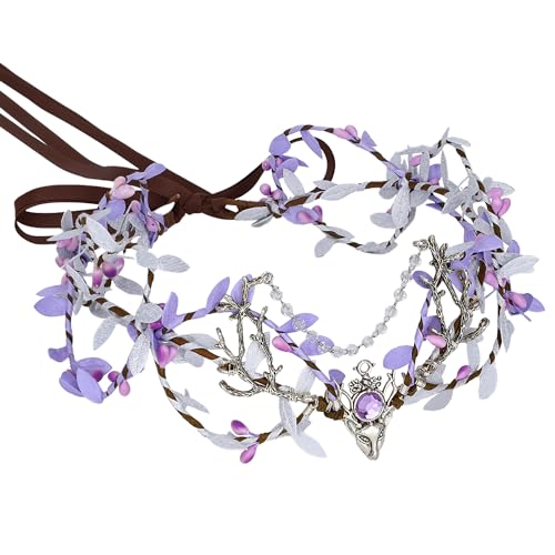 MOSTORY Woodland Elfenkrone für Renfaire, Cosplay, lila Feenkreis mit silberfarbenem Geweih, Kopfbedeckung für Geweih-Kostüm von MOSTORY