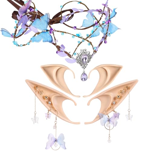 MOSTORY Woodland Fairy Accessoires für Frauen Renaissance Elf Outfit Set mit Feenkrone Elfenohren Schmetterling Ohrringe für Renfaire Cosplay MOSTORY Woodland Fairy Accessoires für Frauen Renaissance Elf Outfit Set mit Feenkrone Elfenohren Schmetterling Ohrringe für Renfaire Cosplay von MOSTORY