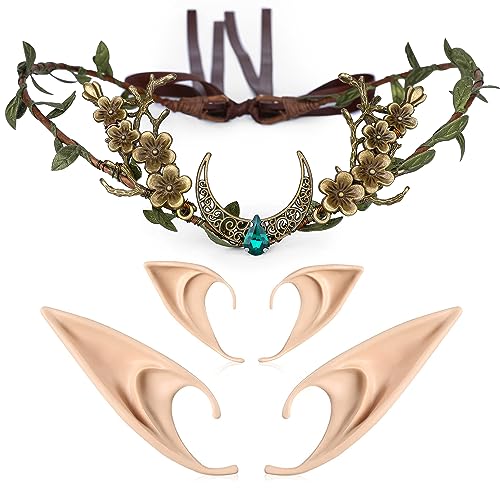 MOSTORY Woodland Leaf Crown Kopfschmuck mit Elfenohren Set für Cosplay Halloween Renaissance von MOSTORY