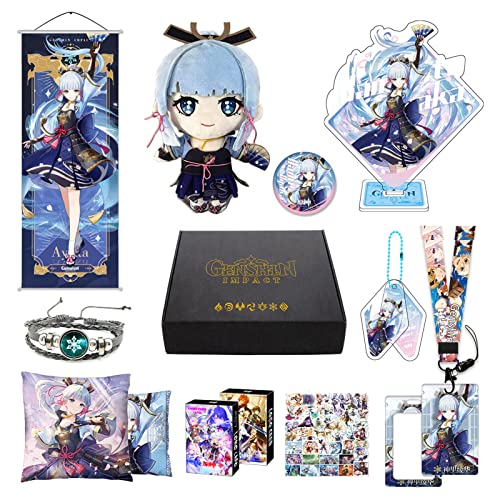 Genshin Impact Merch Box inkl. 11 Geschenk, Alle 5 Stars Charaktere Plush Poster Stand Figur Geschenkbox Set, Sammlung für Traveller Fans (Ayaka) von MOTAO