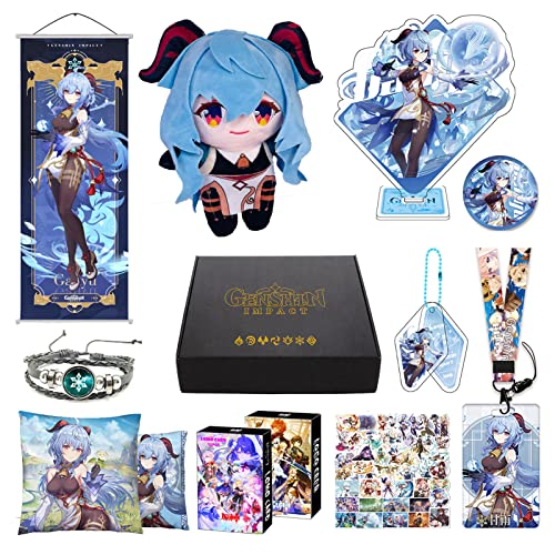 Genshin Impact Merch Box inkl. 11 Geschenk, Alle 5 Stars Charaktere Plush Poster Stand Figur Geschenkbox Set, Sammlung für Traveller Fans (Ganyu) von MOTAO