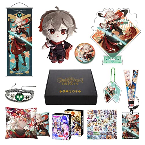 Genshin Impact Merch Box inkl. 11 Geschenk, Alle 5 Stars Charaktere Plush Poster Stand Figur Geschenkbox Set, Sammlung für Traveller Fans (Kazuha) von MOTAO