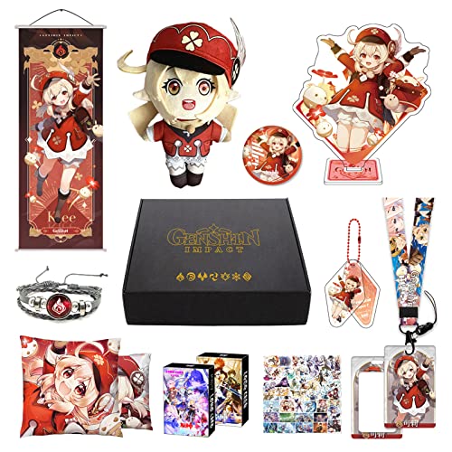Genshin Impact Merch Box inkl. 11 Geschenk, Alle 5 Stars Charaktere Plush Poster Stand Figur Geschenkbox Set, Sammlung für Traveller Fans (Klee) von MOTAO