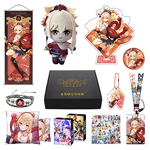 Genshin Impact Merch Box inkl. 11 Geschenk, Alle 5 Stars Charaktere Plush Poster Stand Figur Geschenkbox Set, Sammlung für Traveller Fans (Yoimiya) von MOTAO