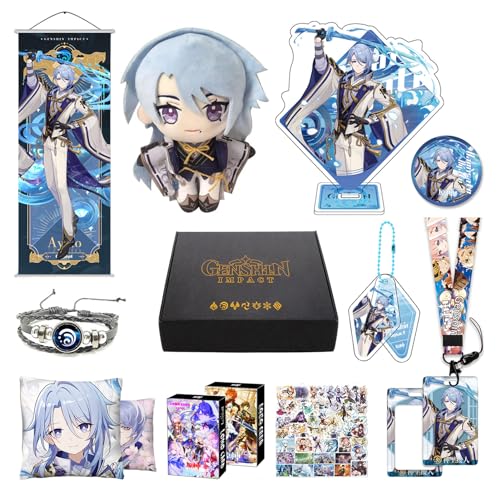 MOTAO Genshin Impact Box Ayato Merch Set - Puppe, Poster, Mauspads, Standfigur, Armband, Abzeichen, Schlüsselanhänger, Kartenhülle, 30 Lomo Karten, 50 Aufkleber (Ayato) von MOTAO