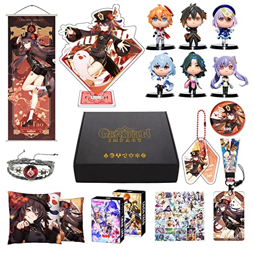 MOTAO Genshin Impact Box Merch Set inkl 11 Geschenk, Alle 5 Stars Charaktere Geschenkbox Set Geschenk Sammlung für Traveller Fans (Hu Tao) von MOTAO