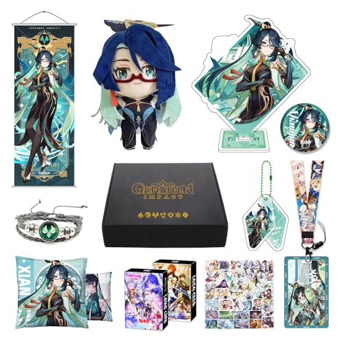 MOTAO Genshin Impact Box Xianyun Merch Set - Plüschpuppe, Poster, Kissenbezug, Standfigur, Armband, Abzeichen, Schlüsselanhänger, Kartenhalter, 30 Lomo Karten, 50 Aufkleber (Xianyun) von MOTAO