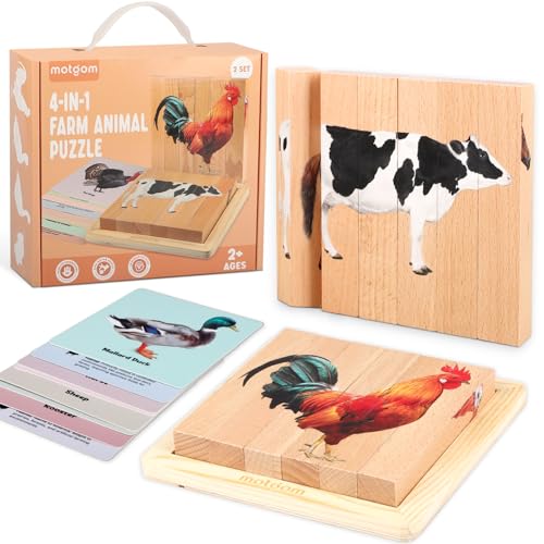 MOTGOM Holzpuzzles für Kleinkinder, 4 in 1 Bauernhoftiere, klobige Puzzles im Alter von 2–4 Jahren, Vorschule, pädagogisches Montessori-Spielzeug, Geschenke für 2 3 4 Jahre alte Jungen Mädchen MOTGOM Holzpuzzles für Kleinkinder, 4 in 1 Bauernhoftiere, klobige Puzzles im Alter von 2–4 Jahren, Vorschule, pädagogisches Montessori-Spielzeug, Geschenke für 2 3 4 Jahre alte Jungen Mädchen von MOTGOM