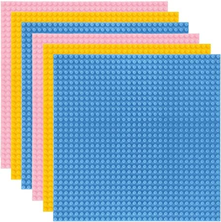 6-teiliges Module-Set, kompatibel mit den meisten Marken, 25 x 25 cm, Blau, Rosa und Gelb kompatibel mit klassischen Lego-Bausteinen von MOTHAF