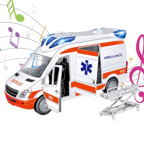 MOTHAF Spielzeugauto-Krankenwagen, Spiel-Krankenwagen-Spielzeug mit Licht und Ton, mit Trage, Krankenwagen-Spielzeugauto für Kinder und Kinder, Krankenwagen-Spielhaus-Spielzeug für Jungen und Mädchen von MOTHAF