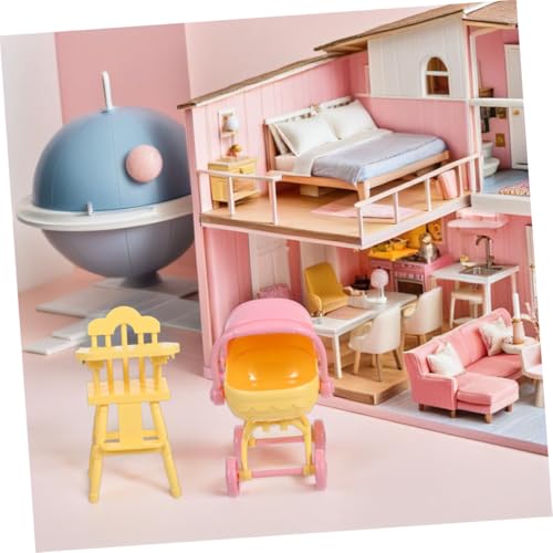 MOTHNUR 2 Sätze Realistischer Babywagen und Hochstuhl aus Leichte Tragbare Puppenwagen Spielzeuge für Detailreiche Puppenhaus Dekoration von MOTHNUR