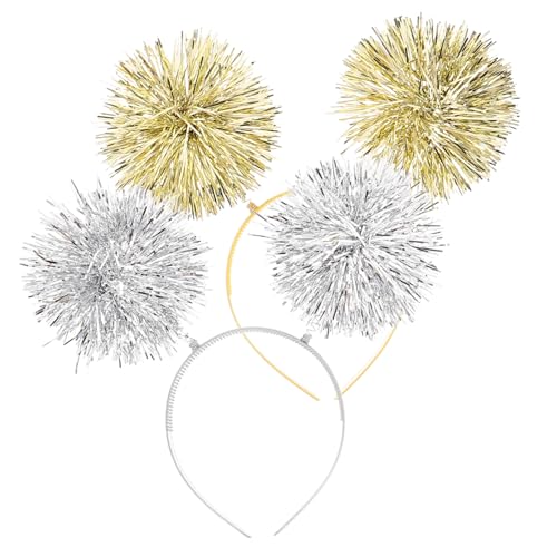 MOTHNUR 2 Stück Bunte Pompon Stirnbänder Glitzer Haarschmuck für Frauen Party Karneval Geburtstag Kostüm Zubehör Silber und Gold von MOTHNUR