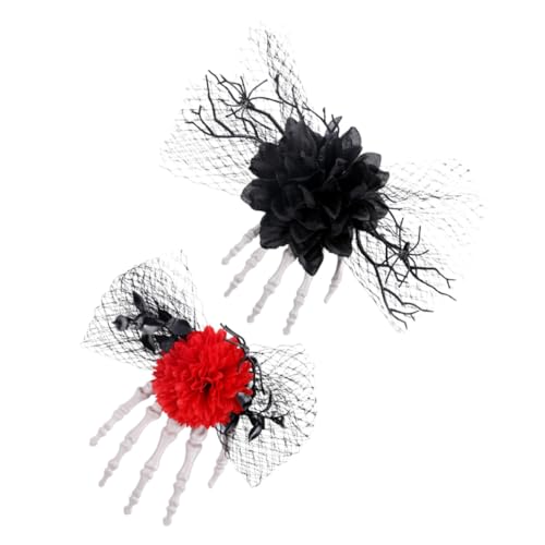 MOTHNUR 2stücke Skelett-haarspangen Mit Rosen-design Halloween-haarschmuck Für Damen Knochenhand-haarspange Gruseliges Accessoire Für Partys Und Cosplay von MOTHNUR