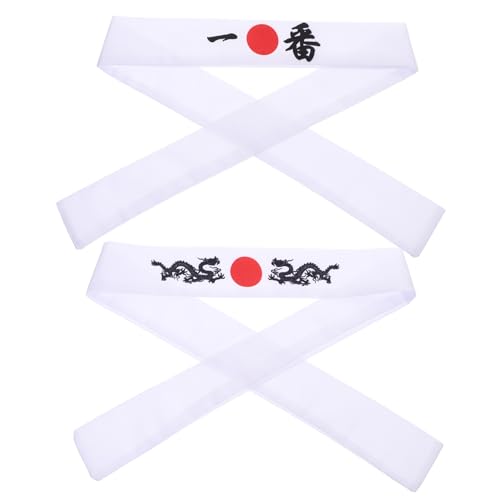 MOTHNUR 2 Stück Japanisches Stirnband Teiliges Verstellbar aus Atmungsaktiv und Waschbar Geeignet für Karate Sporttraining Kochen und Cosplay Traditionelles Hachimaki mit Drachen Design von MOTHNUR