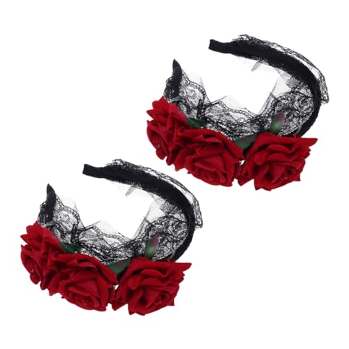 MOTHNUR 2 Stück Rotes Rosen-haarband Spitzenblumen Leichtes Halloween-kostüm-accessoire für Mädchen Dekorativer Haarschmuck für Fotografie und Party von MOTHNUR