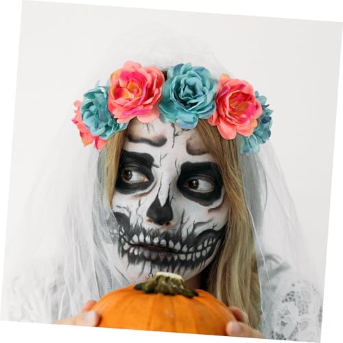 MOTHNUR 2 Stück Simuliertes Rosenhaarband Kopfbedeckung Rosa für Blume trägt Cosplay-Kopfschmuck frauen stirnband Girlande Haarband Halloween Hair Band floraler Kopfschmuck Stoff Bunt von MOTHNUR
