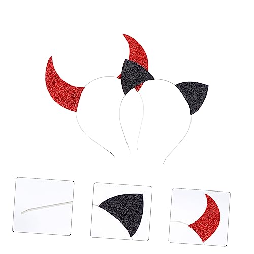 MOTHNUR 2 Stück Teiliges Haarreif mit Knallrotem Teufelshorn und Schwarzem Katzenohr Langlebig und Bequem Einzigartiges Kostüm Accessoire für Karneval Party Halloween und Fasching von MOTHNUR