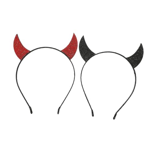 MOTHNUR 2 Stück Teiliges Halloween Teufelshorn Haarreif mit Strasssteinen Cosplay Stirnbänder in Schwarz und Rot Auffällige Kostüm Accessoires für Halloween Party und Verkleidung von MOTHNUR