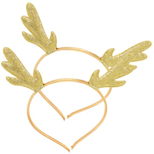 MOTHNUR 2 Stück Teiliges Weihnachts Haarband für Mädchen Goldene Rentier Geweih Stirnbänder mit Weißen Bändern Glänzende Weihnachtsdekoration für Partys Karneval und Festliche Anlässe von MOTHNUR