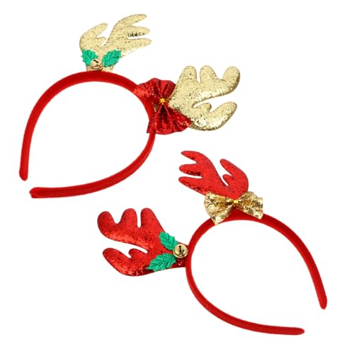 MOTHNUR 2 Stück Teiliges Weihnachts Stirnband Damen Geweih Haarreif Partyhaarschmuck Leicht Elastisch Rot Gold für Festliche Kostüme und Bühnenauftritte von MOTHNUR