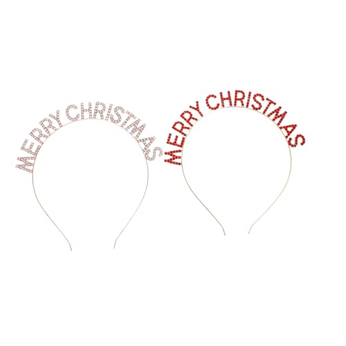 MOTHNUR 2 Stücke Letter Strass Haarbänder Merry Christmas Festliche Weihnachts und Neujahrs Headbands in Rot und Roségold Rutschfester Haarschmuck für Damen und Mädchen von MOTHNUR