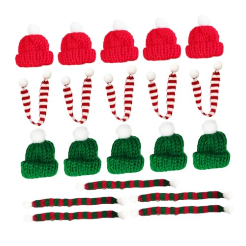 MOTHNUR 20 Teiliges Mini Wollmützen Schal Set Weihnachtsmütze Mini Weihnachtsdekoration Miniatur Mützen Dekor Winziger Schal Und Mütze Gestricktes Weihnachtsparty Zubehör Für von MOTHNUR