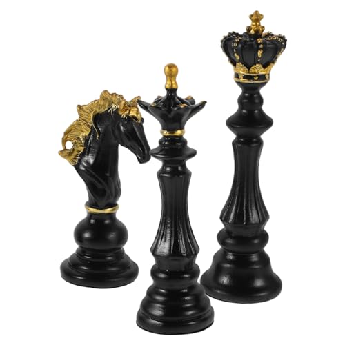 MOTHNUR 3 Stücke Simulierte Schach Wohnkultur Statuen Brettspiele Tisch Schrank Anordnung Intellektuelle Schachbrett Synthetische Harz Schwarz von MOTHNUR