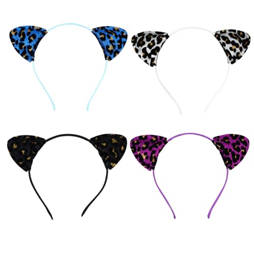MOTHNUR 4 Stück Glitzernde Katzenohren Haarreifen Teiliges Leopard Stirnband für Karneval Fasching Halloween Party Kopfschmuck Leicht und Bequem MOTHNUR 4 Stück Glitzernde Katzenohren Haarreifen Teiliges Leopard Stirnband für Karneval Fasching Halloween Party Kopfschmuck Leicht und Bequem von MOTHNUR