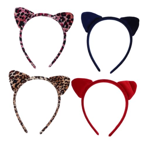 MOTHNUR 4 Stück Leopard Katzenohren Stirnband Elastisch Leicht Party Haarreif Tierohren Kopfschmuck für Erwachsene Halloween Cosplay Karneval von MOTHNUR